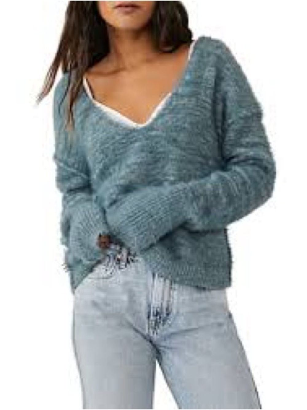 Free People NWT fuzzy, oversized top is the Serendipity V-Neck Sweater